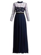 Matchesfashion.com Self-portrait - Sequinned Star Tulle And Crepe Dress - Womens - Navy