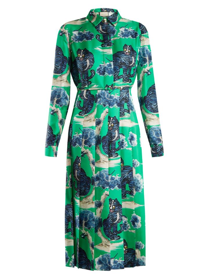 Gucci Wild Cat-print Silk-twill Shirt Dress