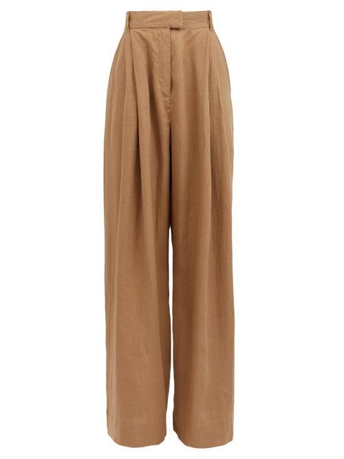 Matchesfashion.com Three Graces London - Molly High-rise Linen Trousers - Womens - Khaki