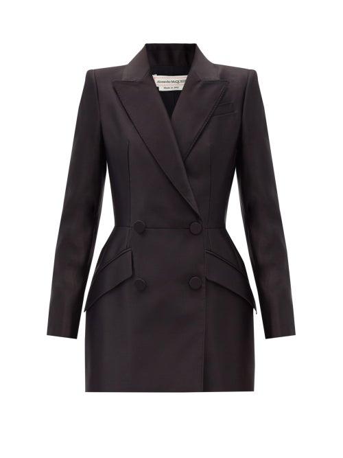Matchesfashion.com Alexander Mcqueen - Double-breasted Silk-satin Suit Jacket - Womens - Black