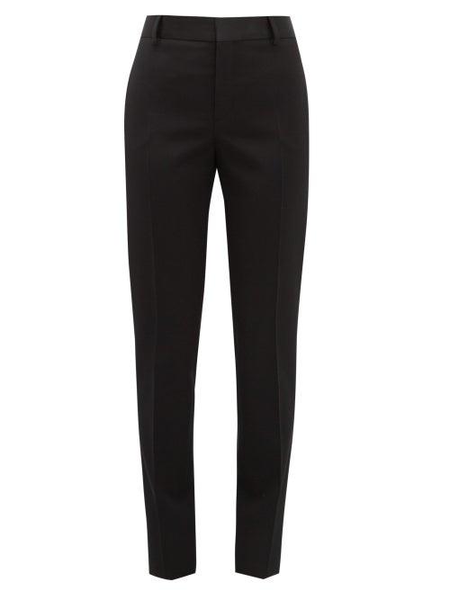 Matchesfashion.com Saint Laurent - Satin Trimmed Slim Leg Wool Trousers - Womens - Black