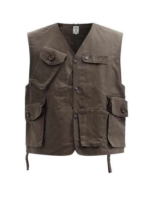 Matchesfashion.com South2 West8 - Tenkara Waxed Gabardine Gilet - Mens - Dark Brown