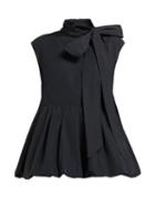 Matchesfashion.com Valentino - Tie Neck Faille Top - Womens - Black