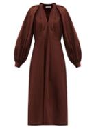 Matchesfashion.com Jil Sander - Balloon-sleeve Cotton-poplin Midi Dress - Womens - Dark Brown