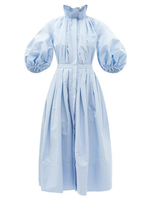 Ladies Rtw Alexander Mcqueen - Puff-sleeve Cotton-poplin Shirt Dress - Womens - Light Blue