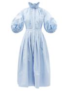 Ladies Rtw Alexander Mcqueen - Puff-sleeve Cotton-poplin Shirt Dress - Womens - Light Blue