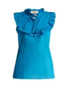 Matchesfashion.com Figue - Lila Ruffle Trimmed Cotton Top - Womens - Blue