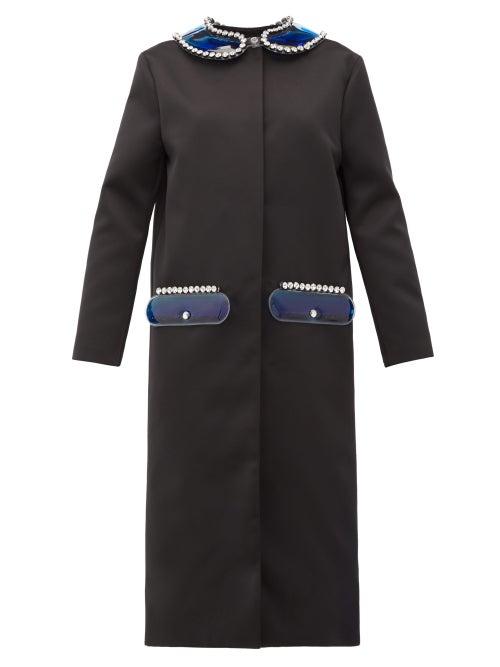 Matchesfashion.com Christopher Kane - Pvc-collar And Pocket Satin Coat - Womens - Black