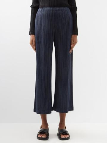 Pleats Please Issey Miyake - Cropped Technical-pleated Trousers - Womens - Black Blue