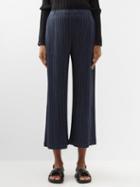 Pleats Please Issey Miyake - Cropped Technical-pleated Trousers - Womens - Black Blue