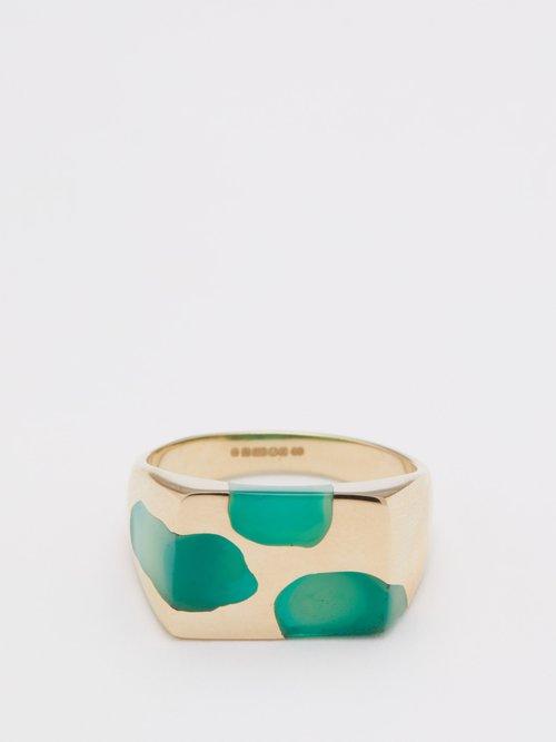 Ellie Mercer - Resin & 9kt Gold Ring - Mens - Green