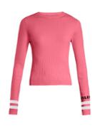 Matchesfashion.com Valentino - Logo Intarsia Striped Stretch Knit Sweater - Womens - Pink Multi