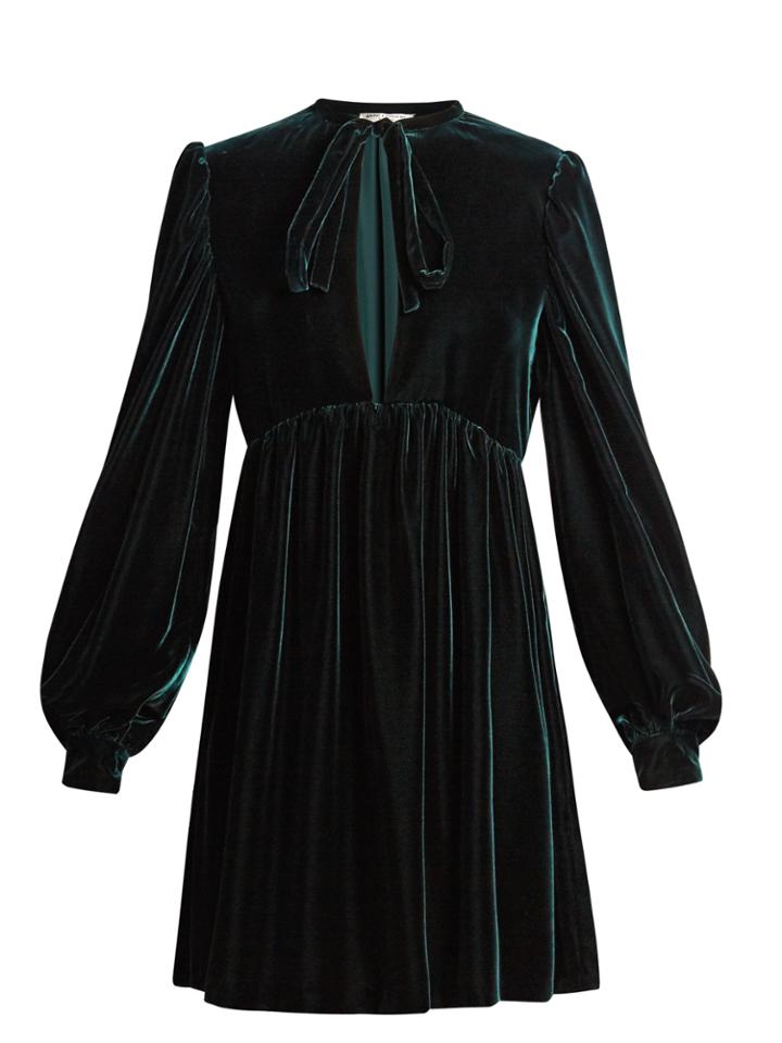 Saint Laurent Tie-neck Velvet Mini Dress