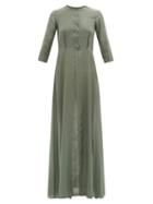 Matchesfashion.com Albus Lumen - Andrea Raw-seam Cotton-blend Maxi Dress - Womens - Green