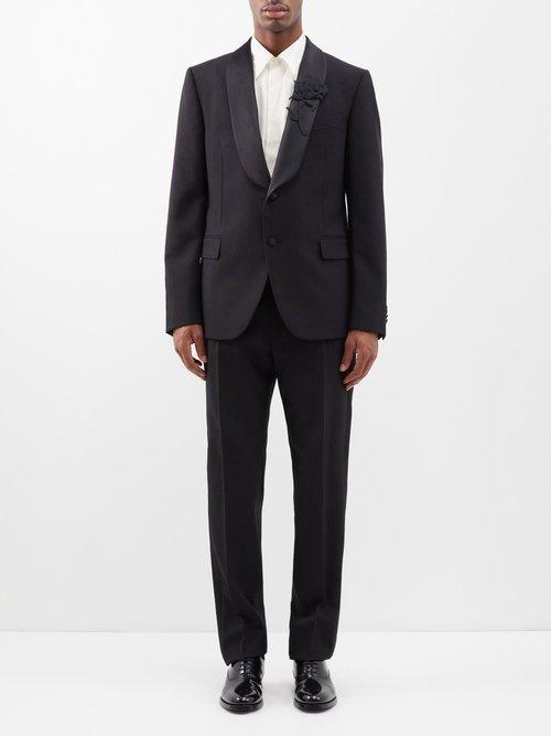 Valentino - Floral-embroidered Mohair-blend Tuxedo - Mens - Black