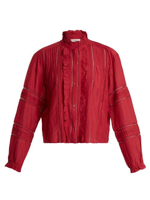 Matchesfashion.com Isabel Marant Toile - Valda Lace Trimmed Cotton Blend Blouse - Womens - Dark Pink