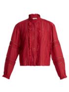Matchesfashion.com Isabel Marant Toile - Valda Lace Trimmed Cotton Blend Blouse - Womens - Dark Pink