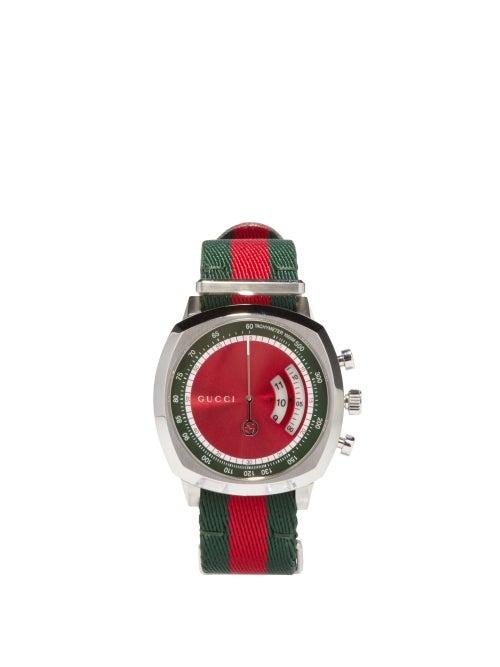 Matchesfashion.com Gucci - Grip Web-striped Tachymeter Watch - Mens - Green Red