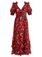 Self-portrait Floral-print Pleated Crepe De Chine Dress