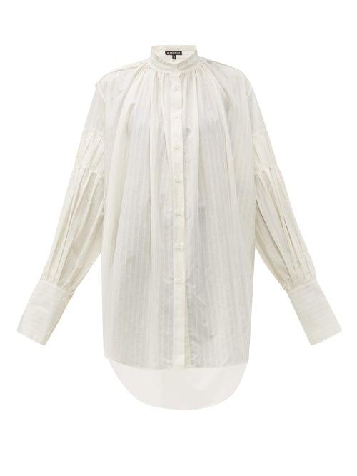 Matchesfashion.com Ann Demeulemeester - Oversized Balloon Sleeve Striped Cotton Shirt - Womens - Ivory