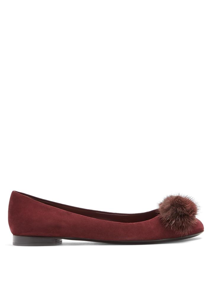 Salvatore Ferragamo Varina Mink-fur Embellished Suede Flats