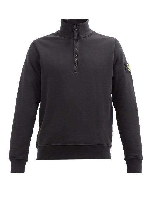 Stone Island - Logo-patch Zipped Cotton-jersey Sweatshirt - Mens - Black
