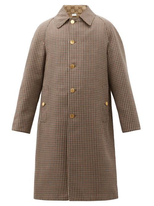 Matchesfashion.com Gucci - Reversible Gg And Houndstooth Wool Coat - Mens - Brown