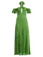 Temperley London Orbit Tie-neck Leaf-jacquard Satin Gown