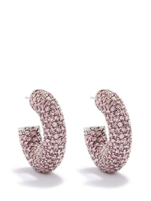 Amina Muaddi - Cameron Small Crystal-pav Hoop Earrings - Womens - Pink