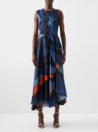 Roksanda - Hamina Marble-print Midi Dress - Womens - Blue Multi