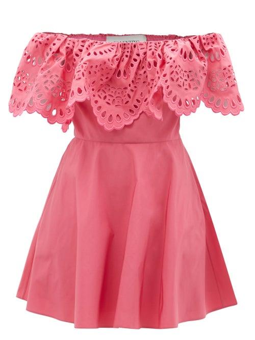 Ladies Rtw Valentino - Sangallo-embroidered Cotton-blend Mini Dress - Womens - Pink