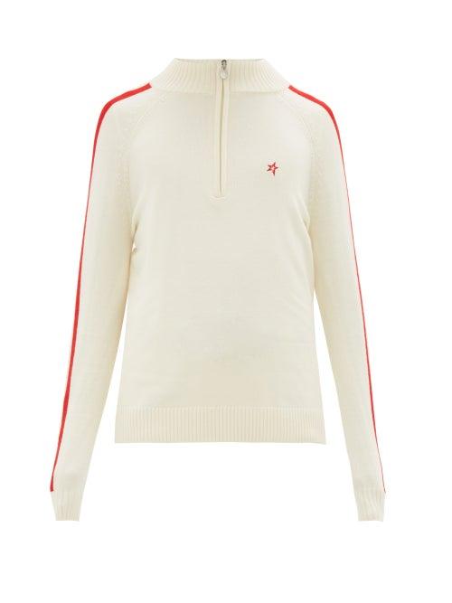 Matchesfashion.com Perfect Moment - La Tour Iv Merino Wool Half Zip Sweater - Mens - White Multi