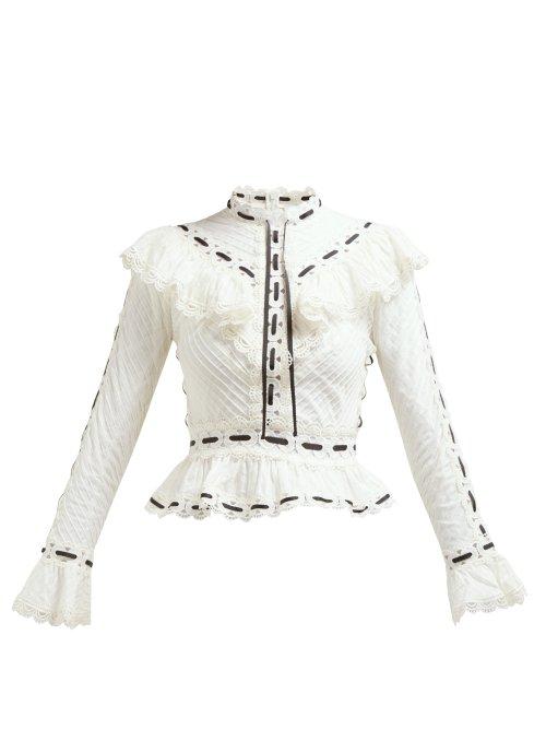 Matchesfashion.com Zimmermann - Honour Pintuck Broderie Anglaise Blouse - Womens - White