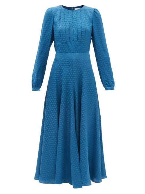 Saloni - Sandra Diamond Silk-jacquard Maxi Dress - Womens - Blue