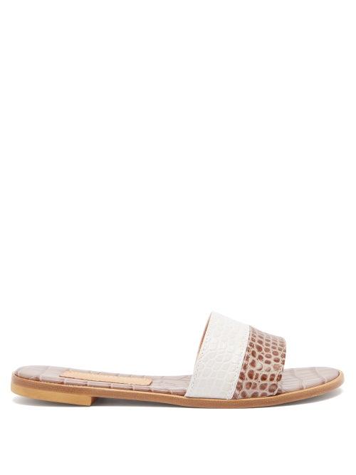 Matchesfashion.com Avec Modration - Bahamas Crocodile-effect Leather Slides - Womens - Beige White