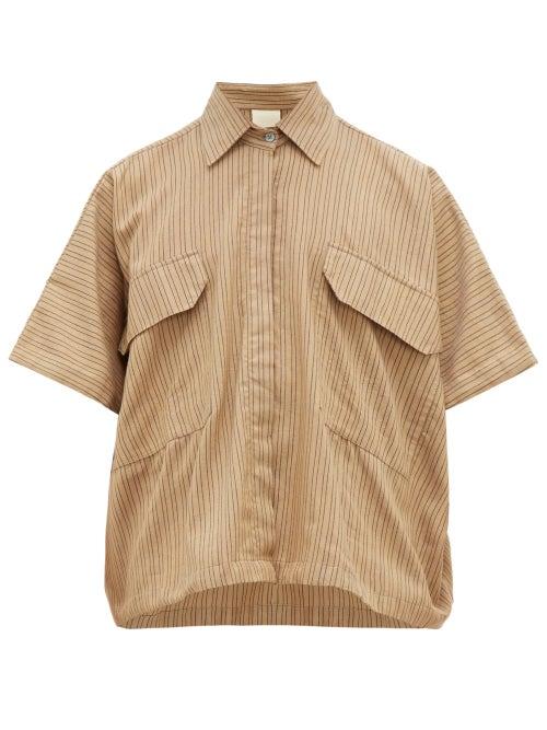 Matchesfashion.com Marrakshi Life - Striped Cotton Blend Oversized Shirt - Mens - Camel