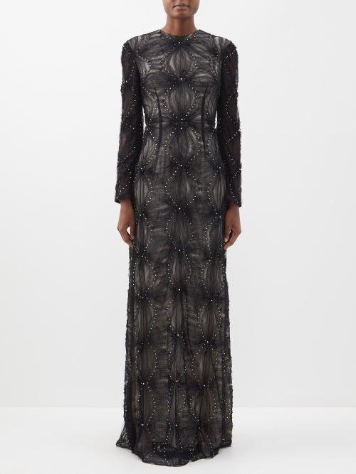 Erdem - Yoanna Faux Pearl-embellished Tulle Gown - Womens - Black