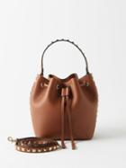 Valentino Garavani - Rockstud Leather Bucket Bag - Womens - Tan