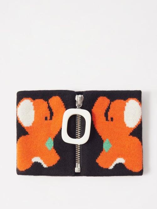 Jw Anderson - Elephant-jacquard Zipped Merino Snood - Mens - Black Multi