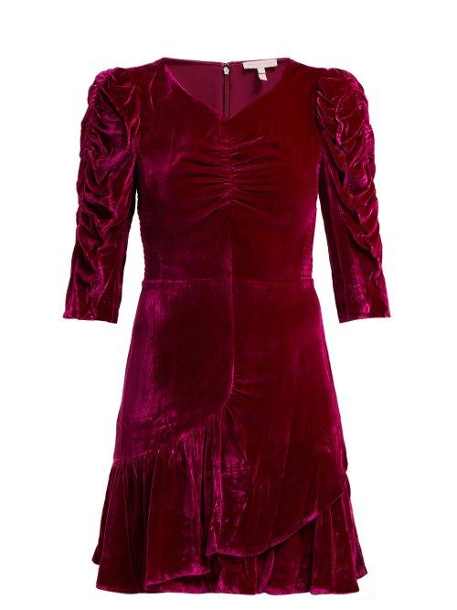 Matchesfashion.com Rebecca Taylor - Ruffled Velvet Mini Dress - Womens - Pink