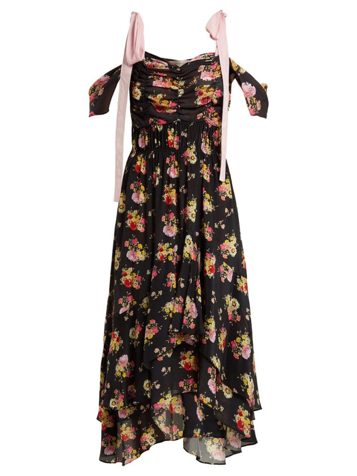 Preen Line Dehebra Ruched Floral-print Georgette Dress