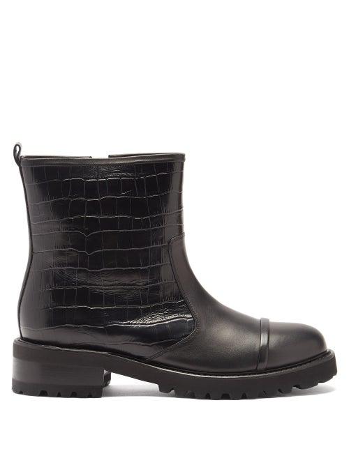Matchesfashion.com Malone Souliers - Bibi Croc-effect Panelled Leather Ankle Boots - Womens - Black