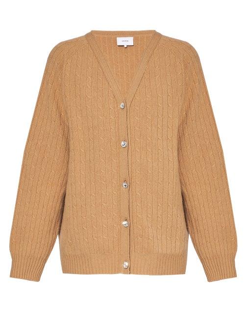 Matchesfashion.com Erdem - Myra Crystal-button Cable-knit Cardigan - Womens - Beige