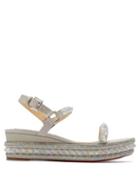 Matchesfashion.com Christian Louboutin - Pyradiams 60 Glitter Wedge Sandals - Womens - Silver