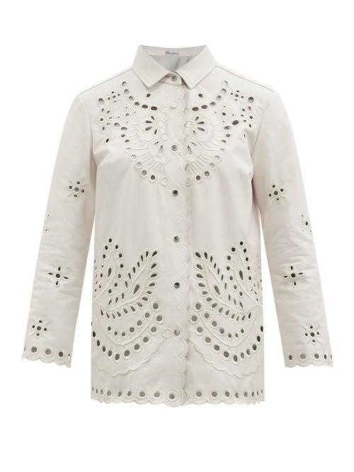 Matchesfashion.com Redvalentino - Cutout Embroidered Leather Shirt - Womens - White