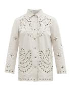 Matchesfashion.com Redvalentino - Cutout Embroidered Leather Shirt - Womens - White