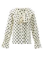 Matchesfashion.com Saint Laurent - Ruffled Polka-dot Silk-crepe De Chine Blouse - Womens - White Black