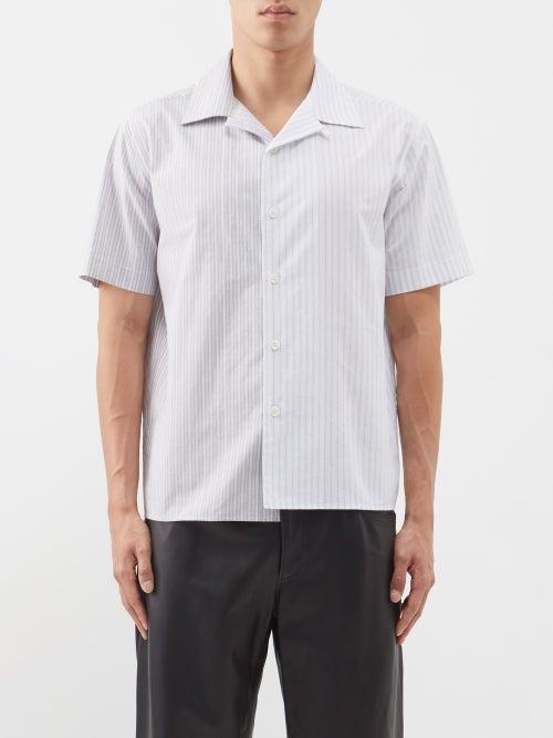 Mm6 Maison Margiela - Asymmetric Cotton Short-sleeved Shirt - Mens - Grey Light Blue