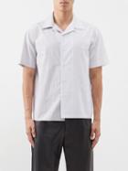 Mm6 Maison Margiela - Asymmetric Cotton Short-sleeved Shirt - Mens - Grey Light Blue
