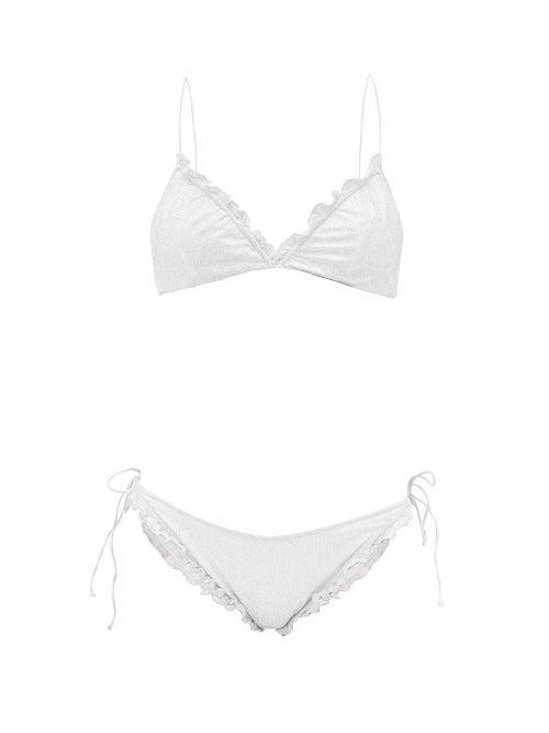 Matchesfashion.com Osree - Ruffled Glitter-embellished Bikini - Womens - White